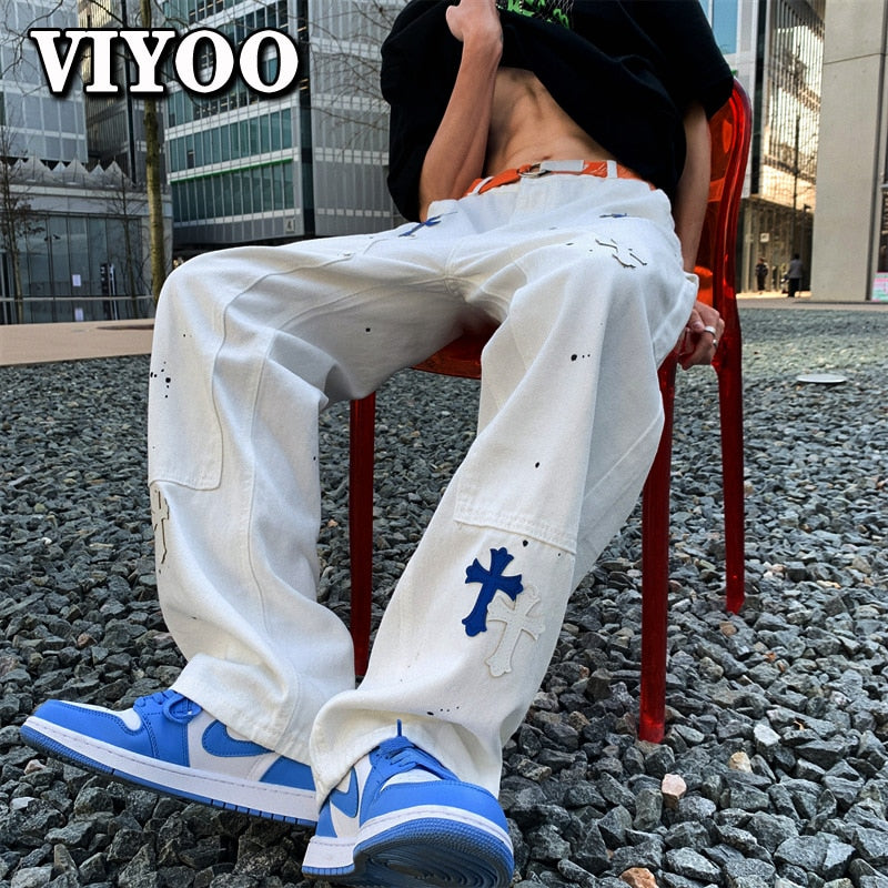 Baggy printed jeans mens Clearance