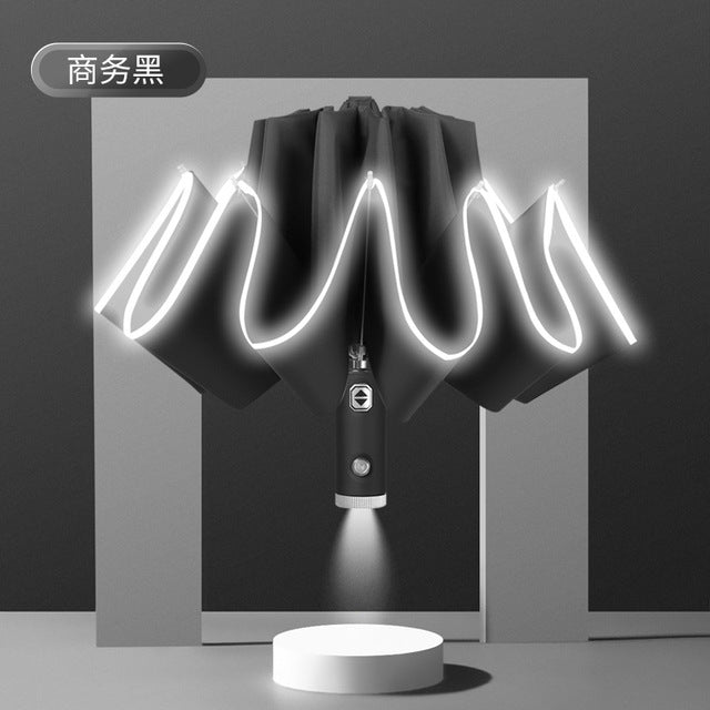 Automatic Safety Umbrella with Reflective Stripe and LED Lights