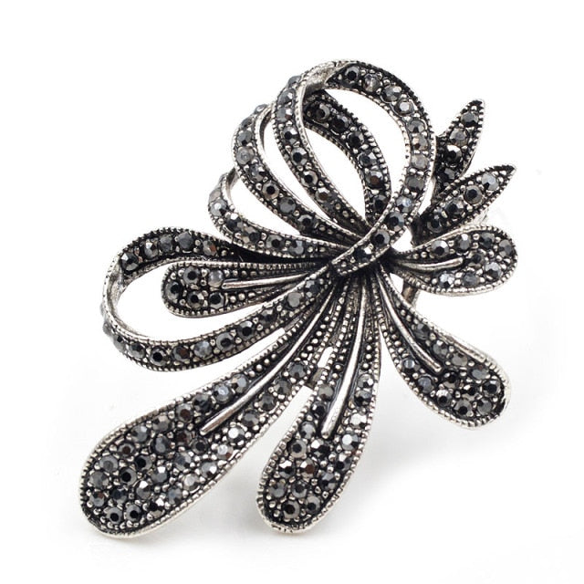 Rhinestone Black Flower Brooch for Women