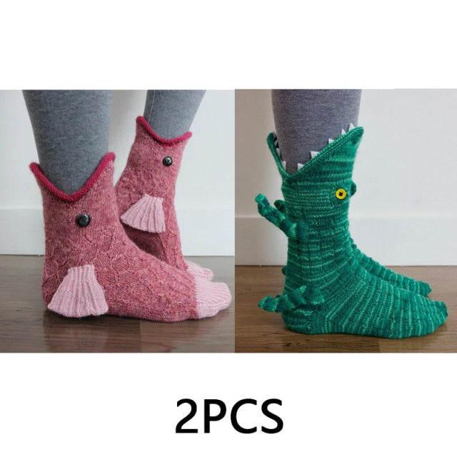 3D Shark Chameleon Crocodile Fish Dragon Knitted Socks