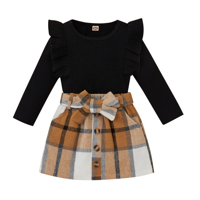 Ribbed Plaid Outfit Set