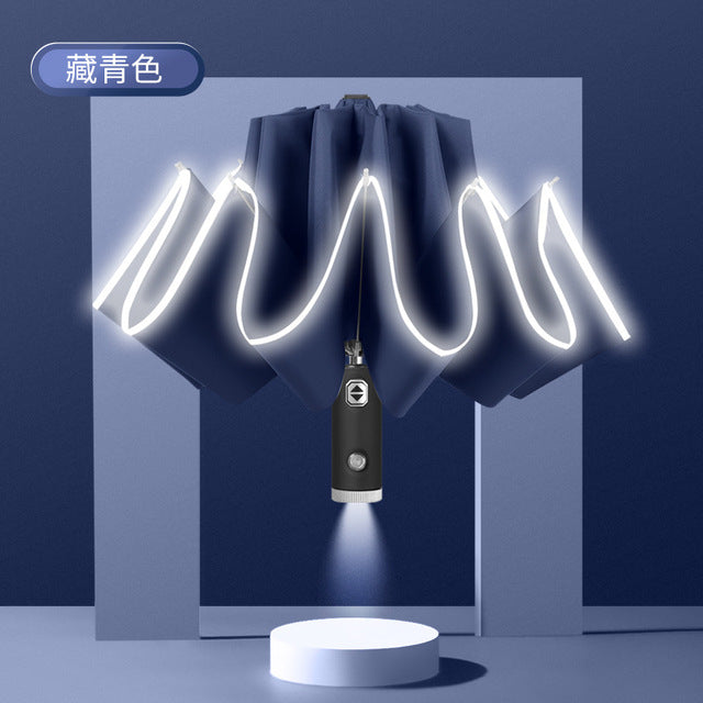 Automatic Safety Umbrella with Reflective Stripe and LED Lights