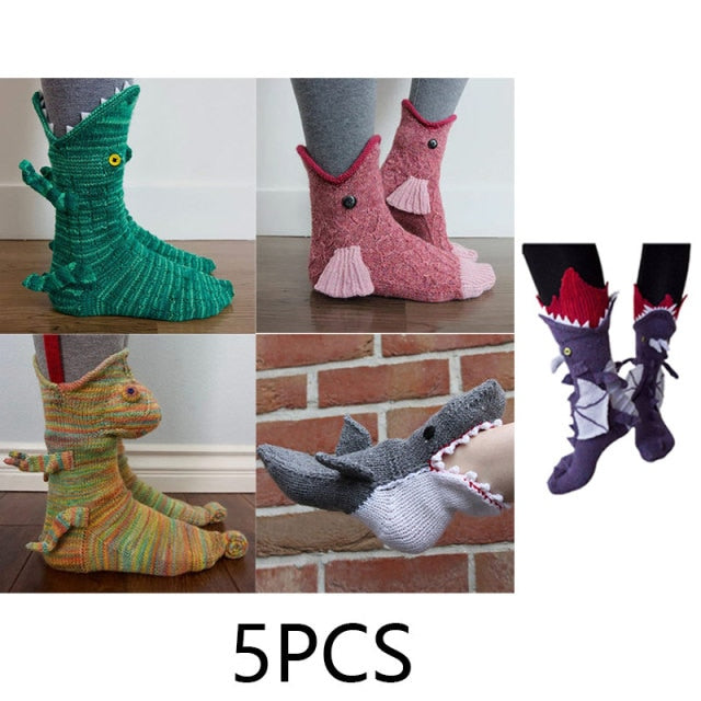 3D Shark Chameleon Crocodile Fish Dragon Knitted Socks