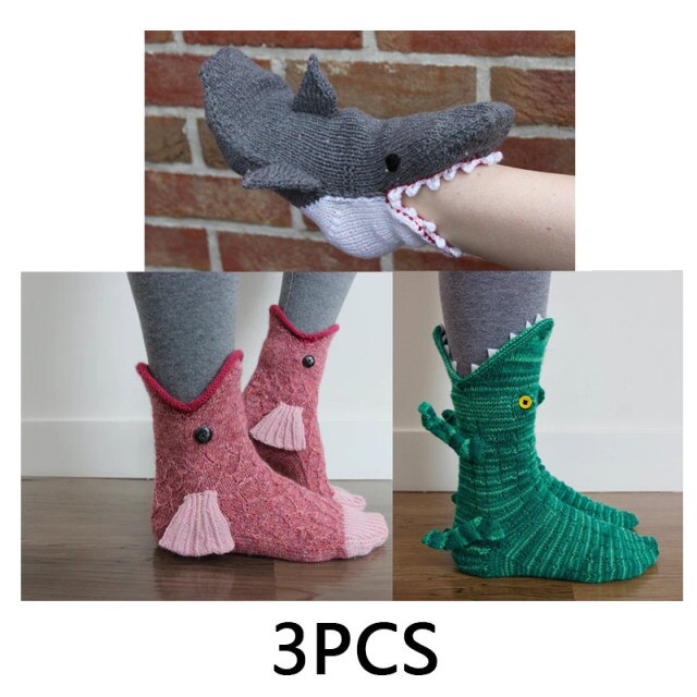 3D Shark Chameleon Crocodile Fish Dragon Knitted Socks