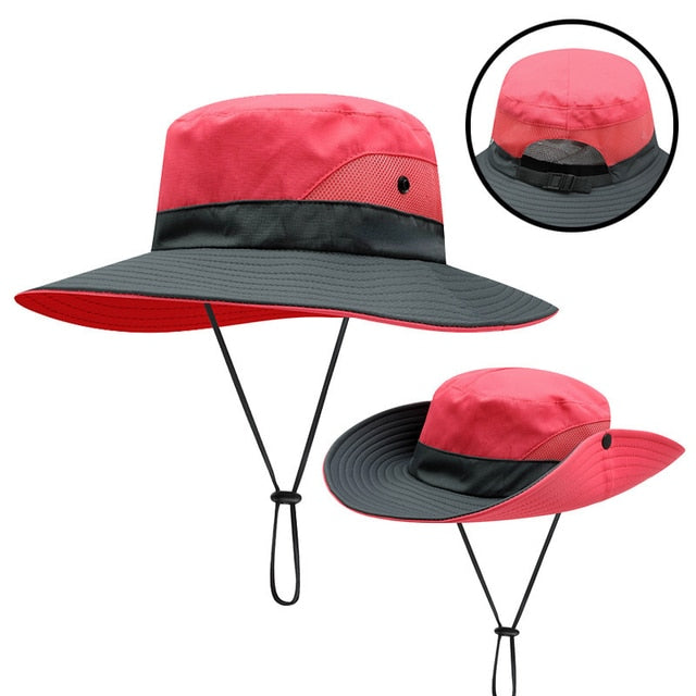 Ponytail Wide Brim Summer Sun Hat with UV Protection