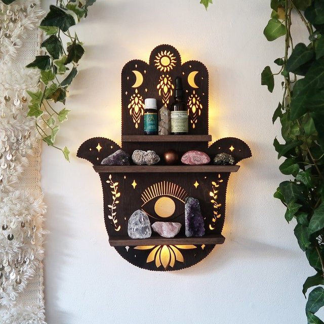 Wooden Shelf for Essential Oils and Crystals