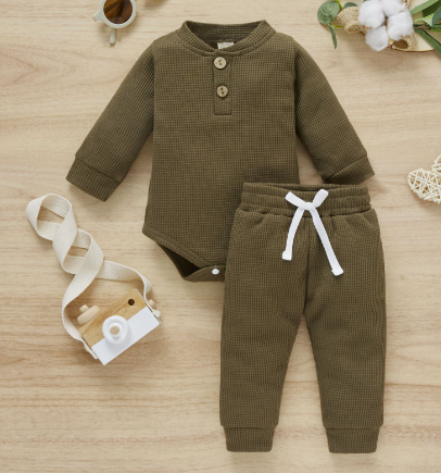 2 Pcs Suit Long Sleeve Romper and Pants