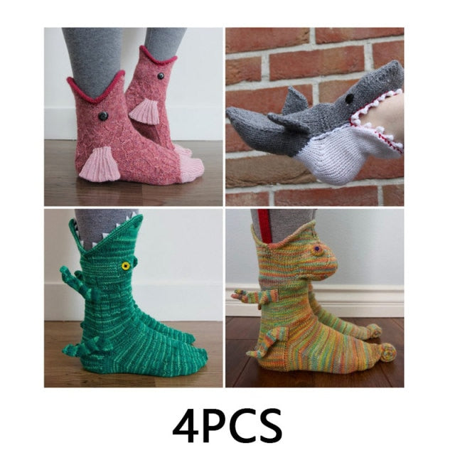 3D Shark Chameleon Crocodile Fish Dragon Knitted Socks