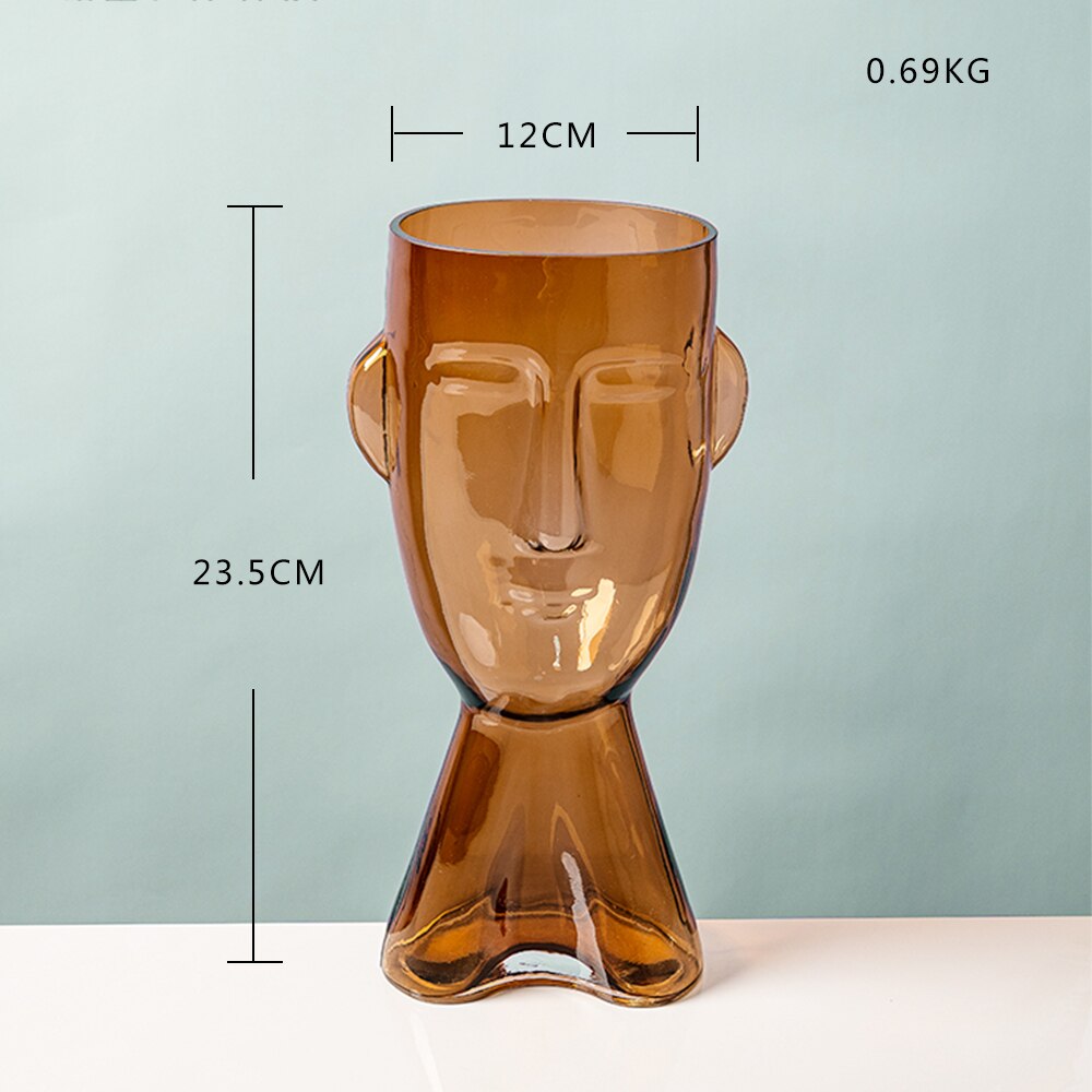 Abstract Human Face Glass Flower Vase