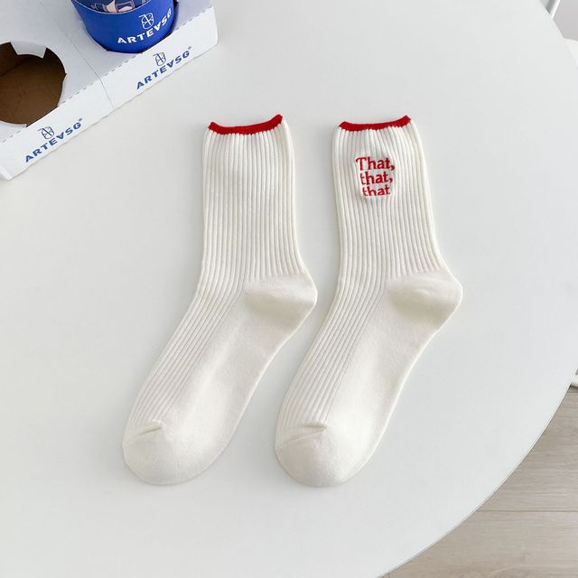 White Embroidered Socks for Women