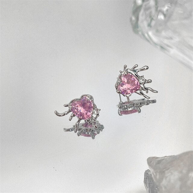 Pink Crystal Heart Earrings