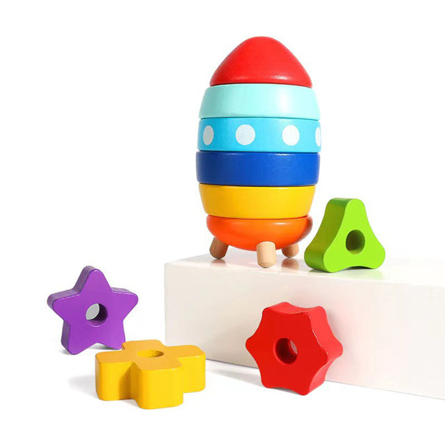 Wooden Rocket Sorting and Stacking Toy