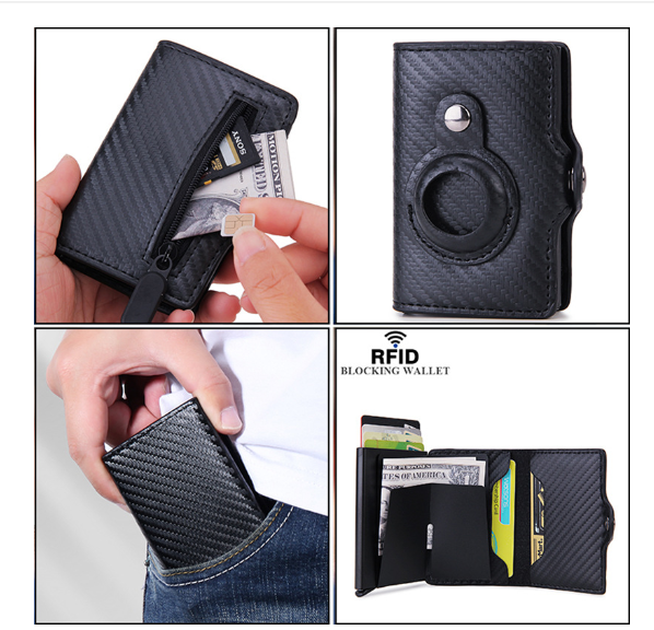 Leather RFID Wallet with AirTag Holder