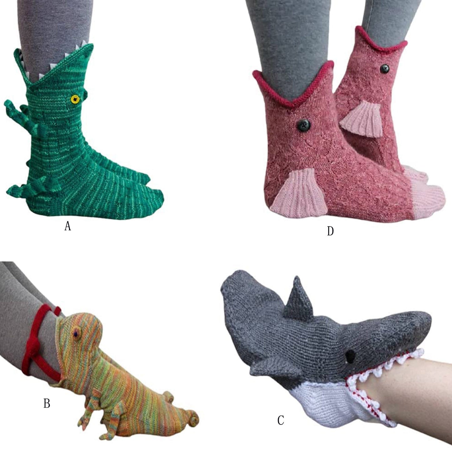 3D Shark Chameleon Crocodile Fish Dragon Knitted Socks