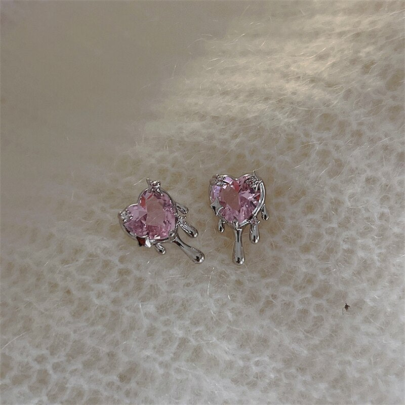 Pink Crystal Heart Earrings