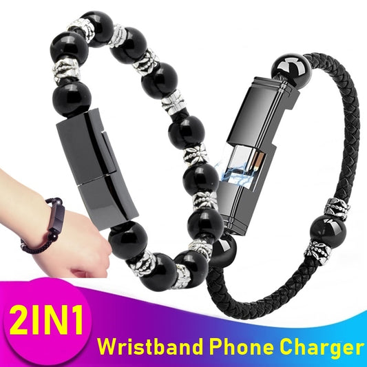 Leather Type C and Micro USB Phone Charger Bracelet