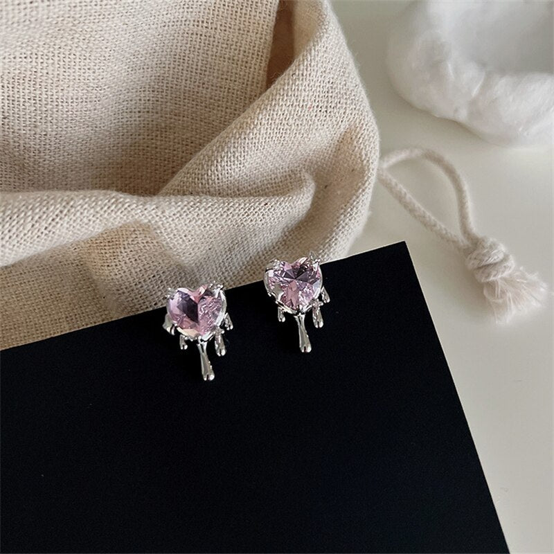 Pink Crystal Heart Earrings