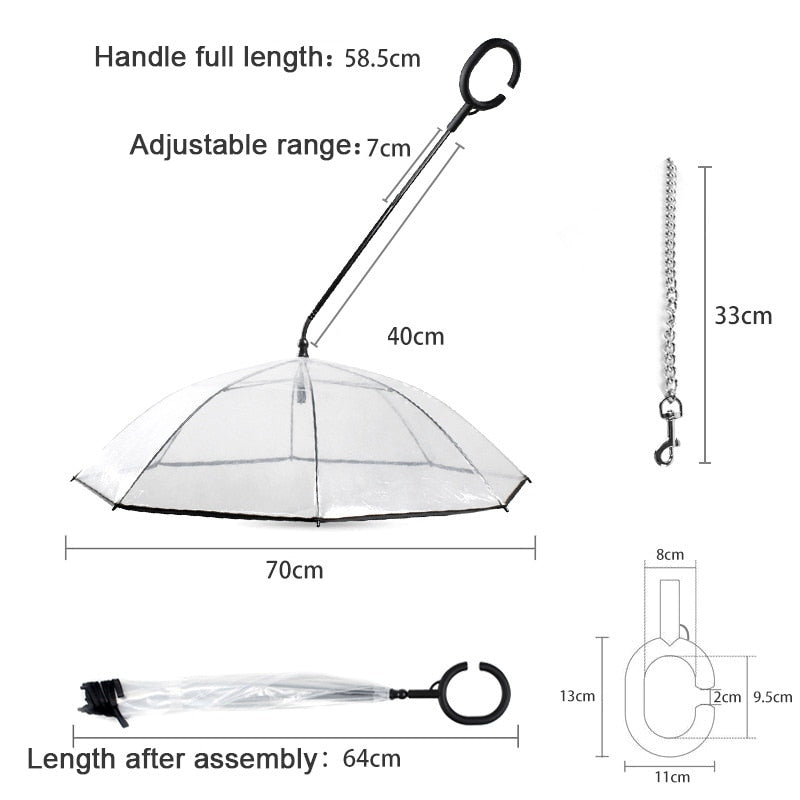 Transparent Pet Umbrella with Leash