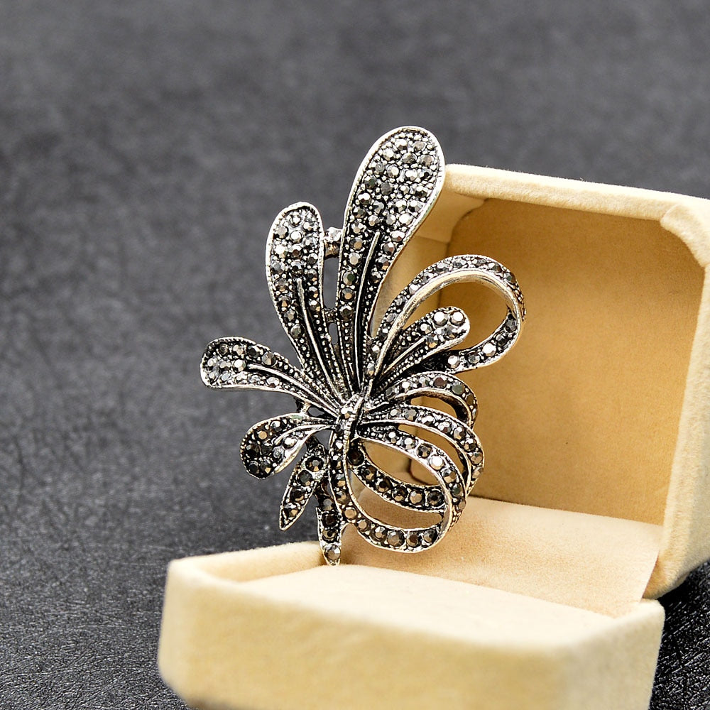 Rhinestone Black Flower Brooch for Women