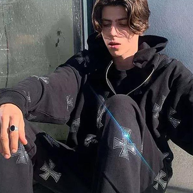 Rhinestone Skeleton Star or Cross Hoodie