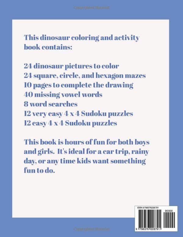 Dinosaur Coloring and Activity Book for Boys and Girls