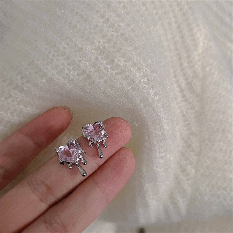 Pink Crystal Heart Earrings