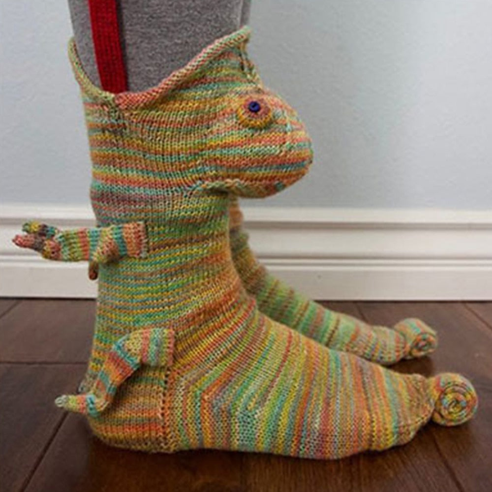 3D Shark Chameleon Crocodile Fish Dragon Knitted Socks