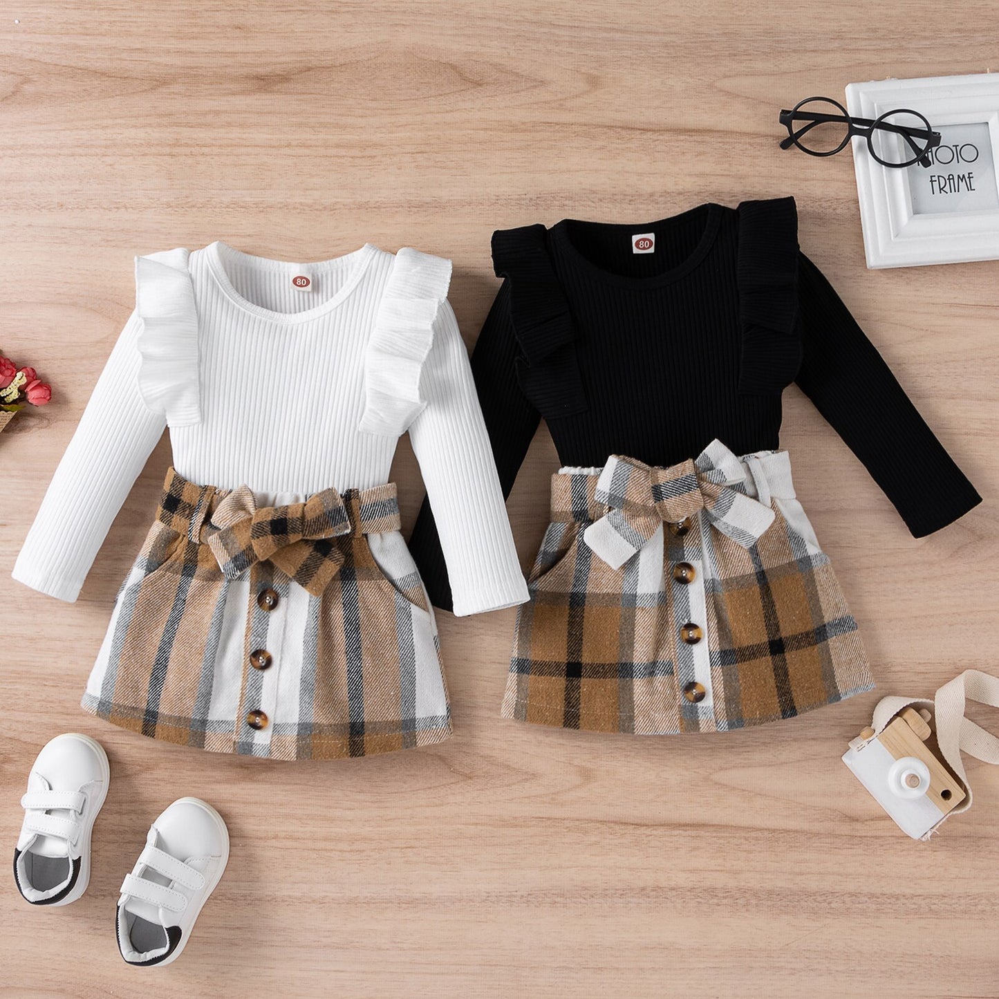 Ribbed Plaid Outfit Set