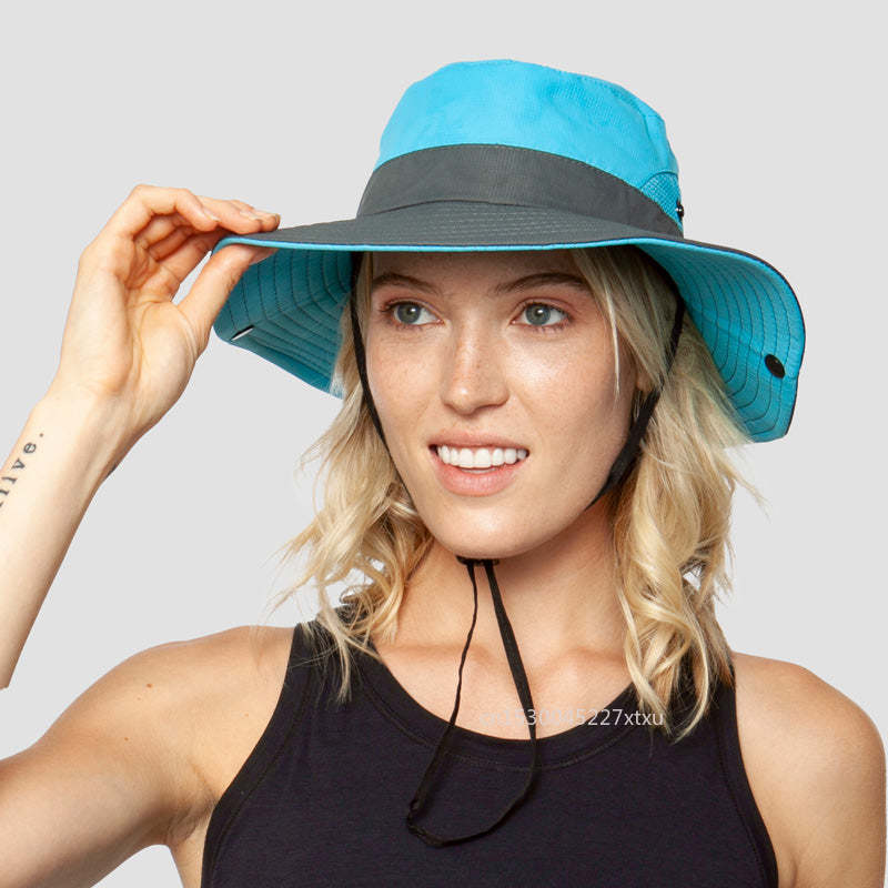 Ponytail Wide Brim Summer Sun Hat with UV Protection