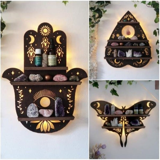 Wooden Shelf for Essential Oils and Crystals