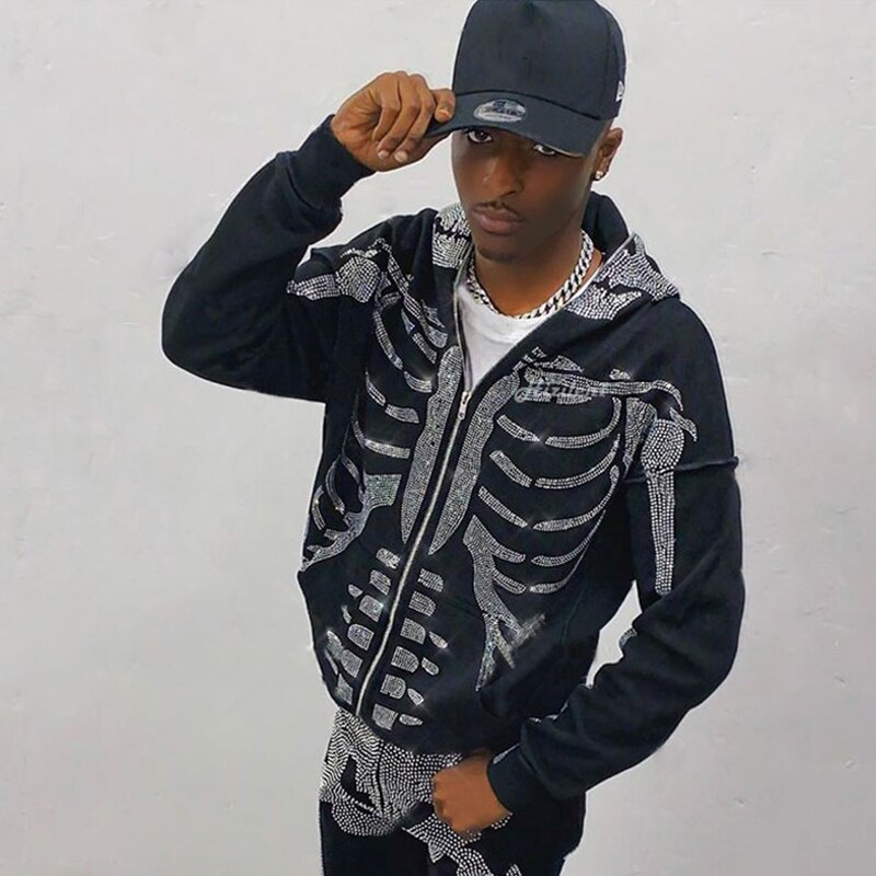 Rhinestone Skeleton Star or Cross Hoodie