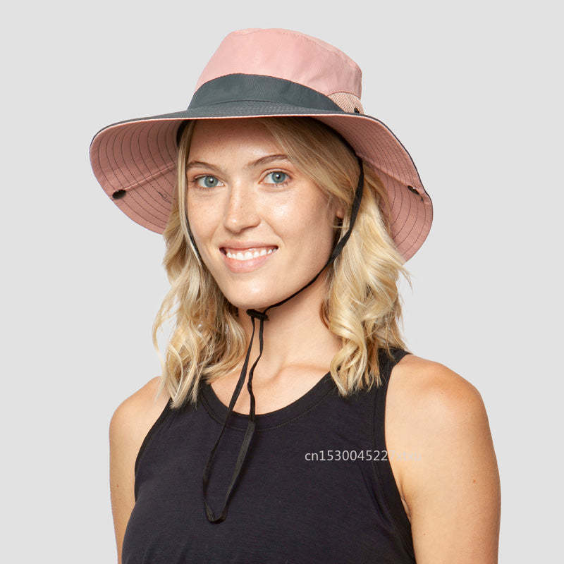 Ponytail Wide Brim Summer Sun Hat with UV Protection