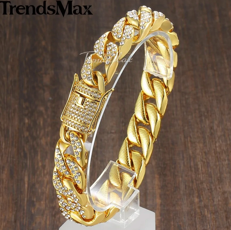 Miami Curb Cuban Chain Gold Bracelet For Men