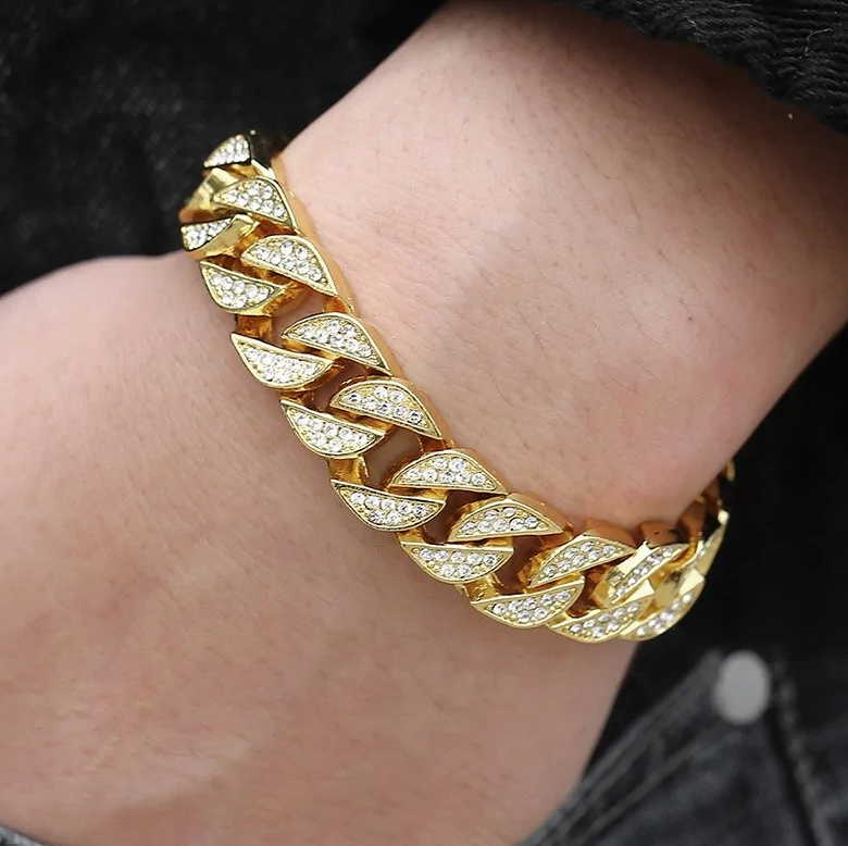 Miami Curb Cuban Chain Gold Bracelet For Men