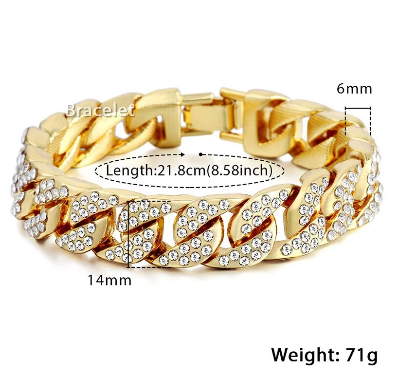 Miami Curb Cuban Chain Gold Bracelet For Men