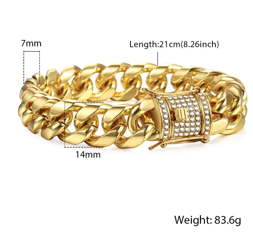 Miami Curb Cuban Chain Gold Bracelet For Men