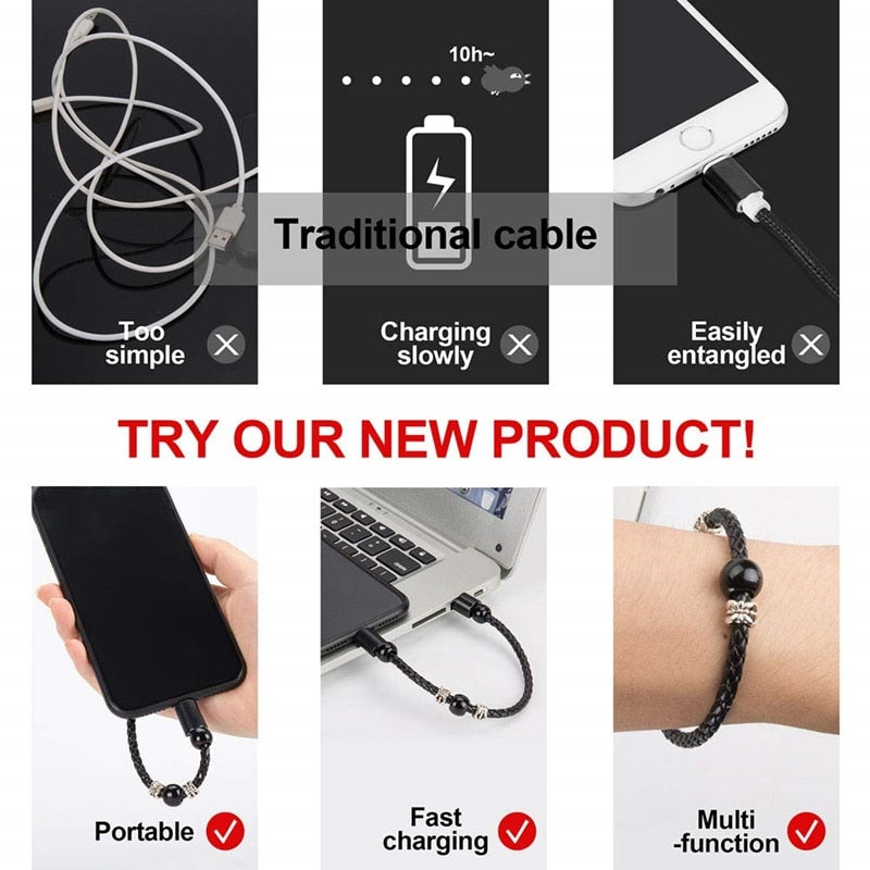 Leather Type C and Micro USB Phone Charger Bracelet