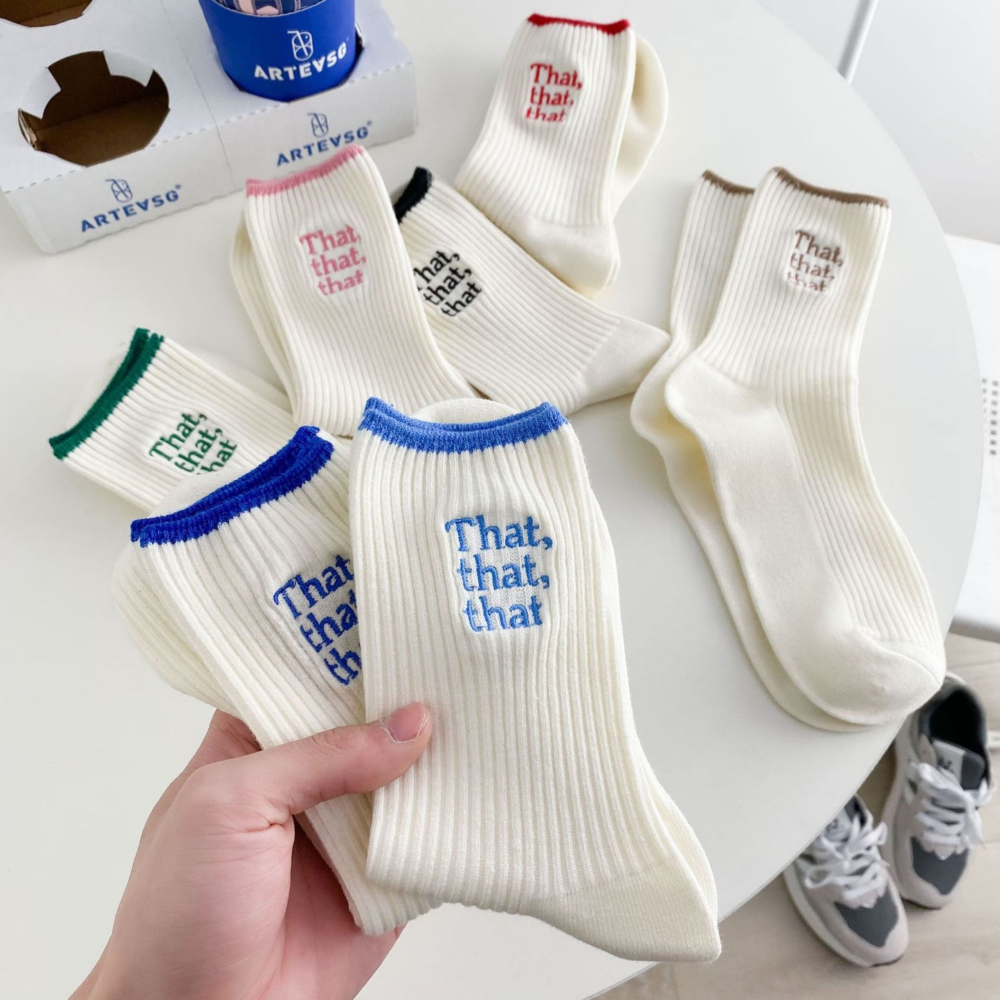 White Embroidered Socks for Women