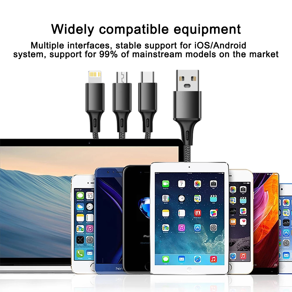 3 in 1 Type C, Micro USB, Lightning USB Cable