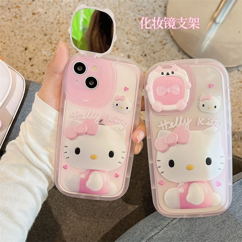 Hello Kitty Makeup Mirror Phone Case and Stand for iPhones