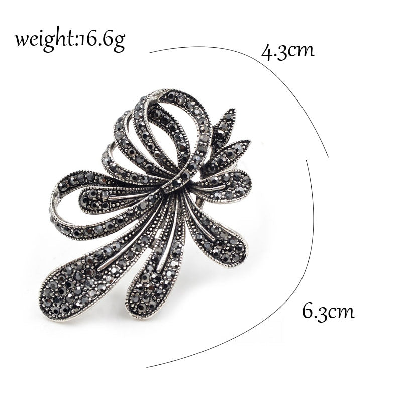 Rhinestone Black Flower Brooch for Women