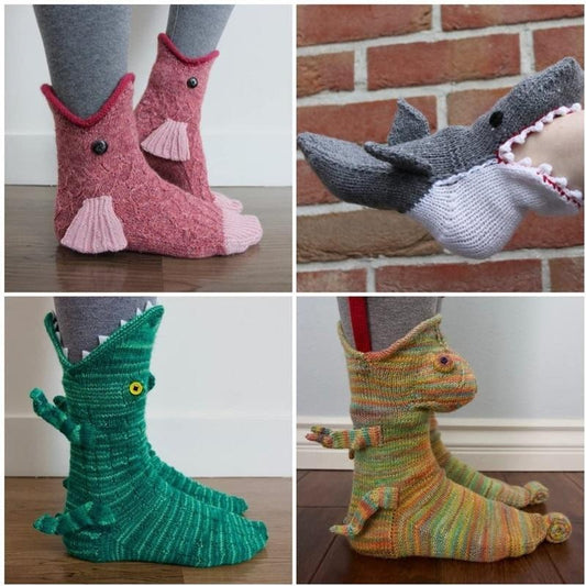 3D Shark Chameleon Crocodile Fish Dragon Knitted Socks