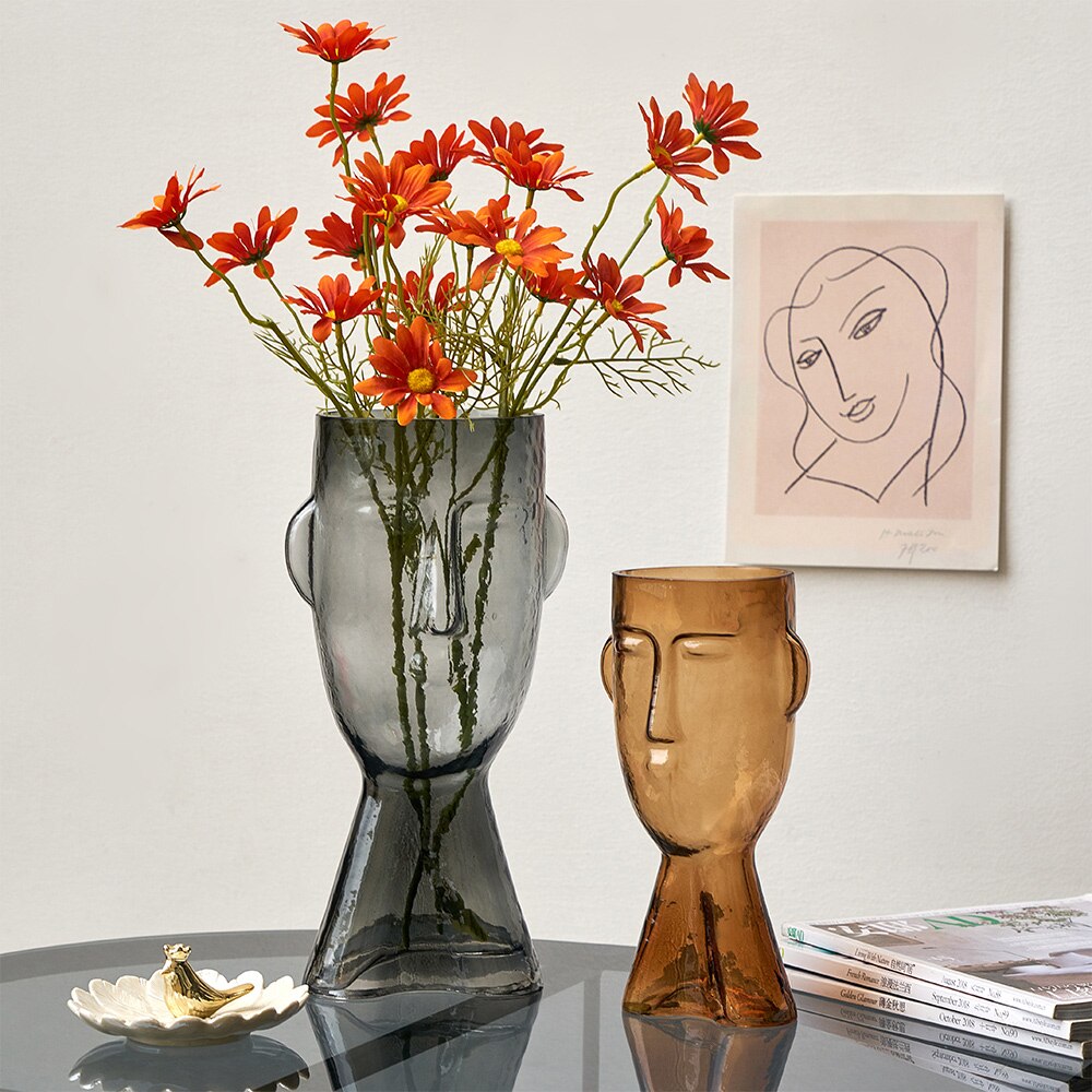 Abstract Human Face Glass Flower Vase