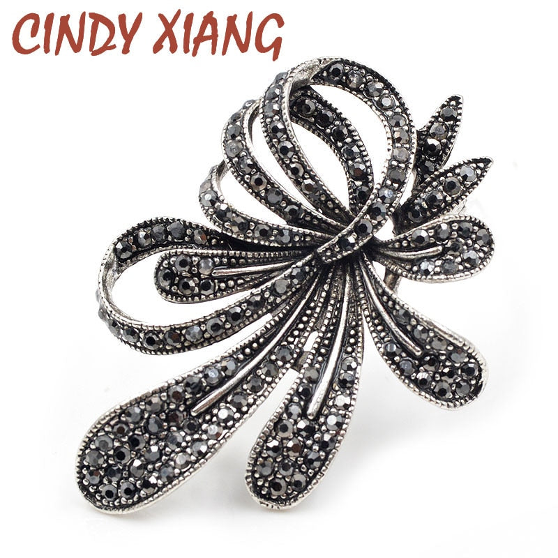 Rhinestone Black Flower Brooch for Women