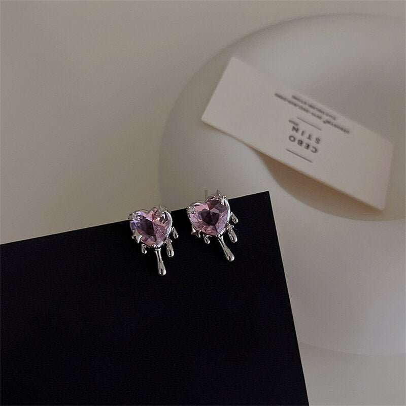 Pink Crystal Heart Earrings